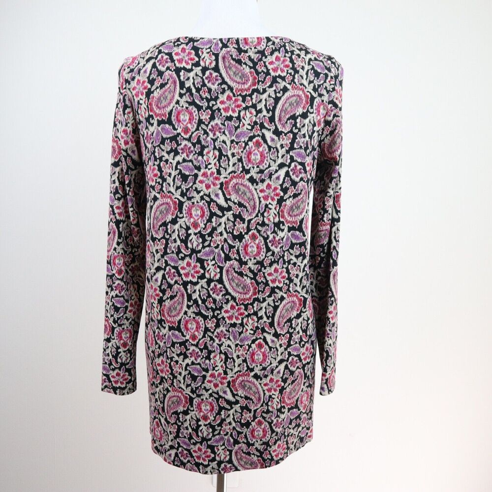 J Jill Size XS Wearever Collection Tunic Long Sleeve Black Pink Floral - Picture 4 of 9